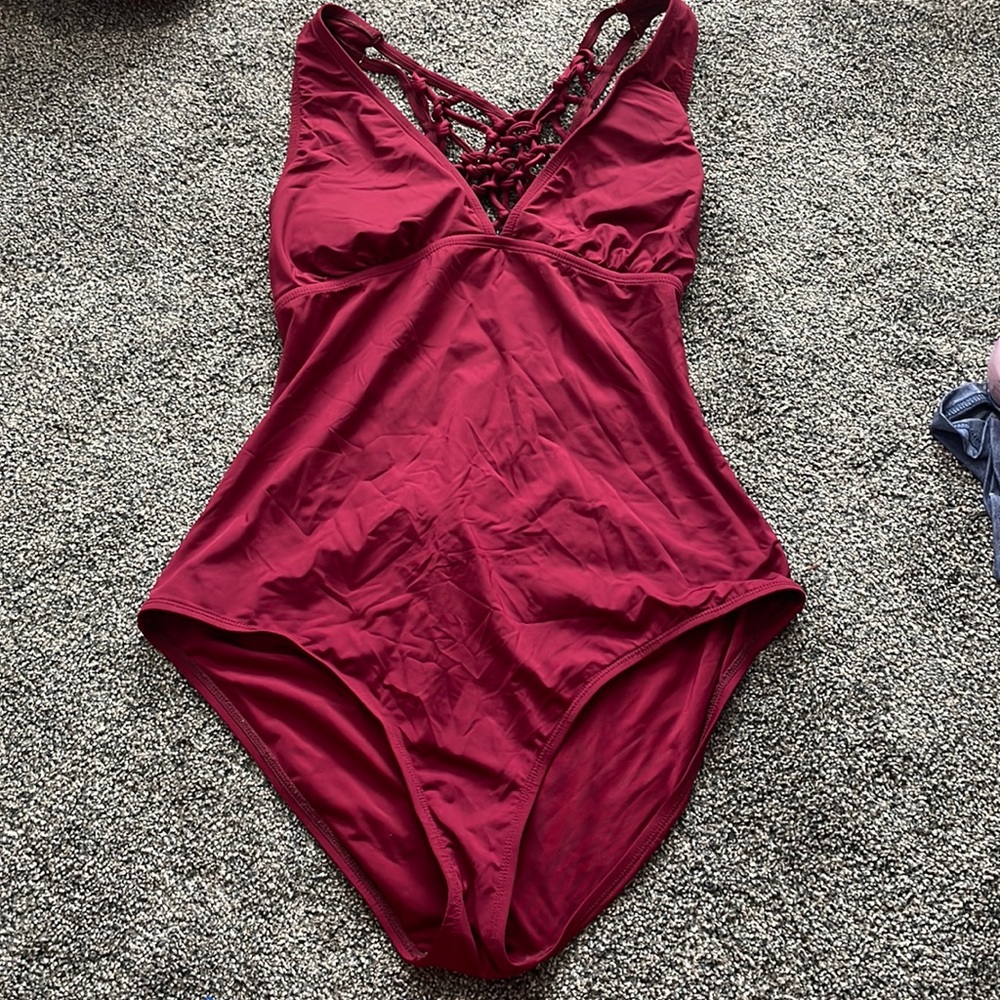 Maroon cage back bathing suit - 16